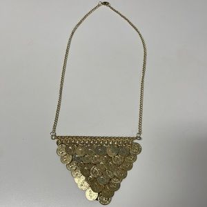 Gold Tone Roman Coin Style Disc Statement Bib Bar Necklace.